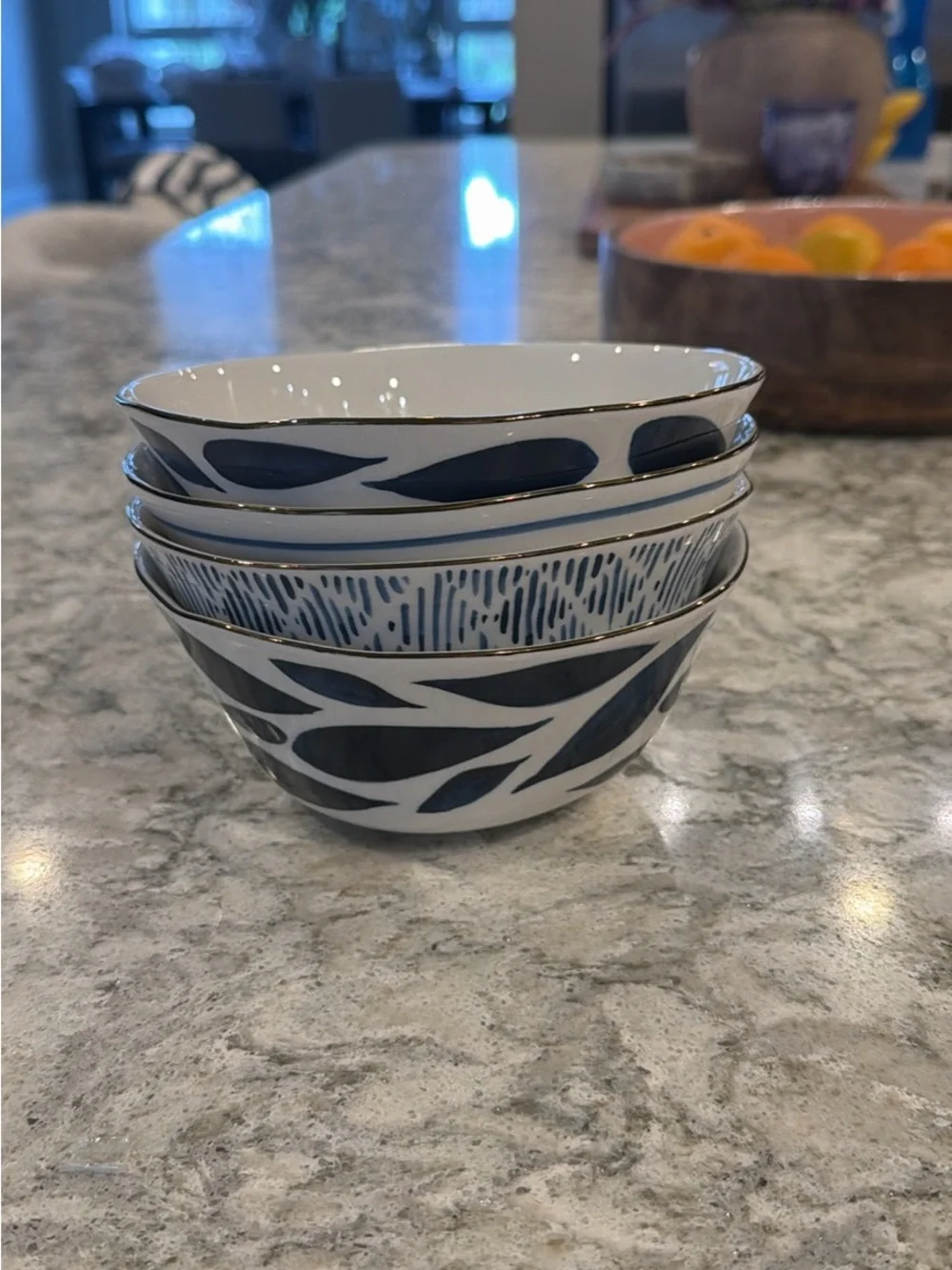 Lenox Set of Four White Porcelain Bowl with Blue Rim Never Used